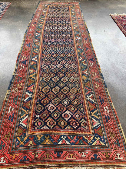 Caucasian Kazak Runner Rug | 4' 4" x 13' 9"