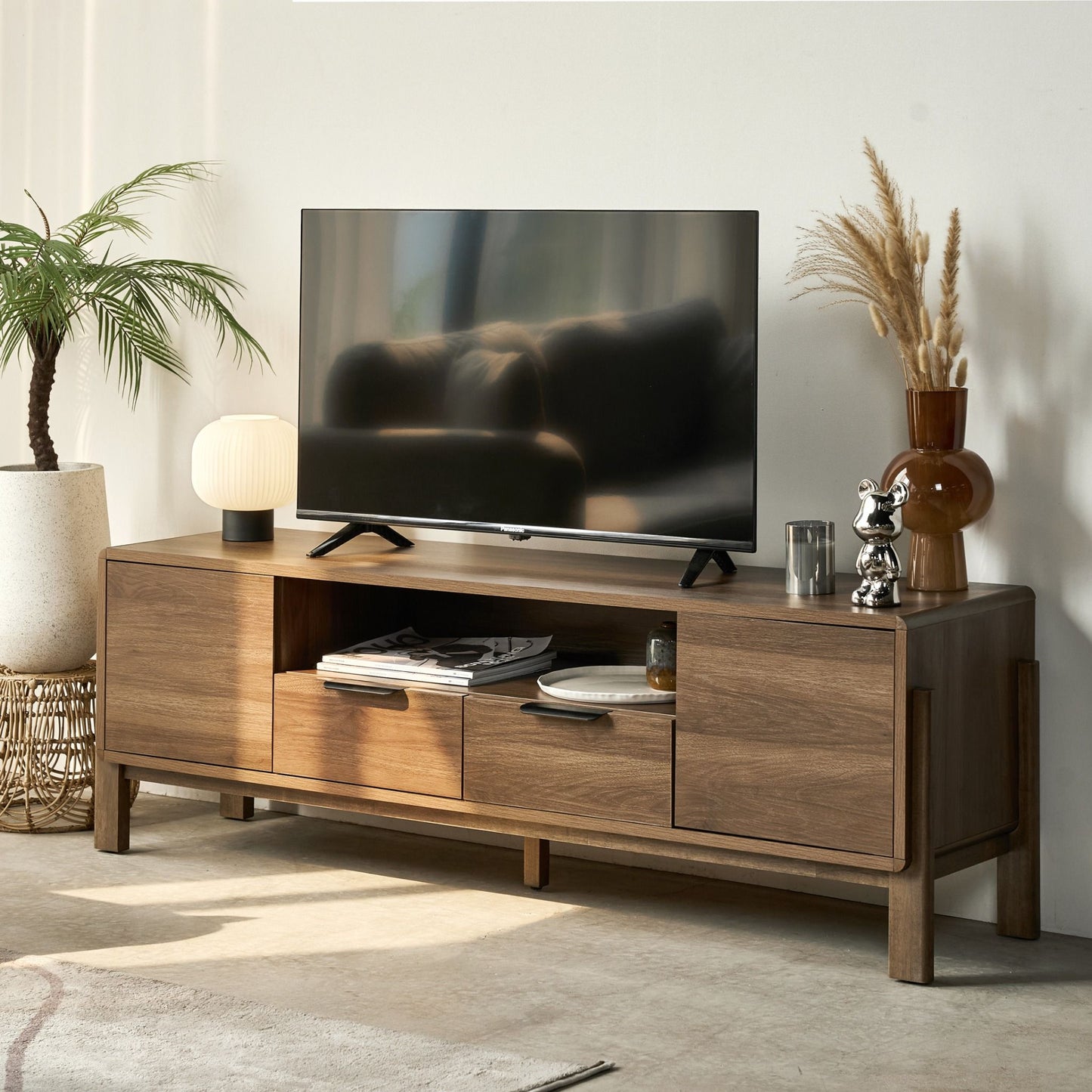 Dalumd Almond Brown TV Cabinet with Drawers and Shelves