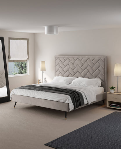 Gallagher Upholstered Velvet Platform Bed - Greige