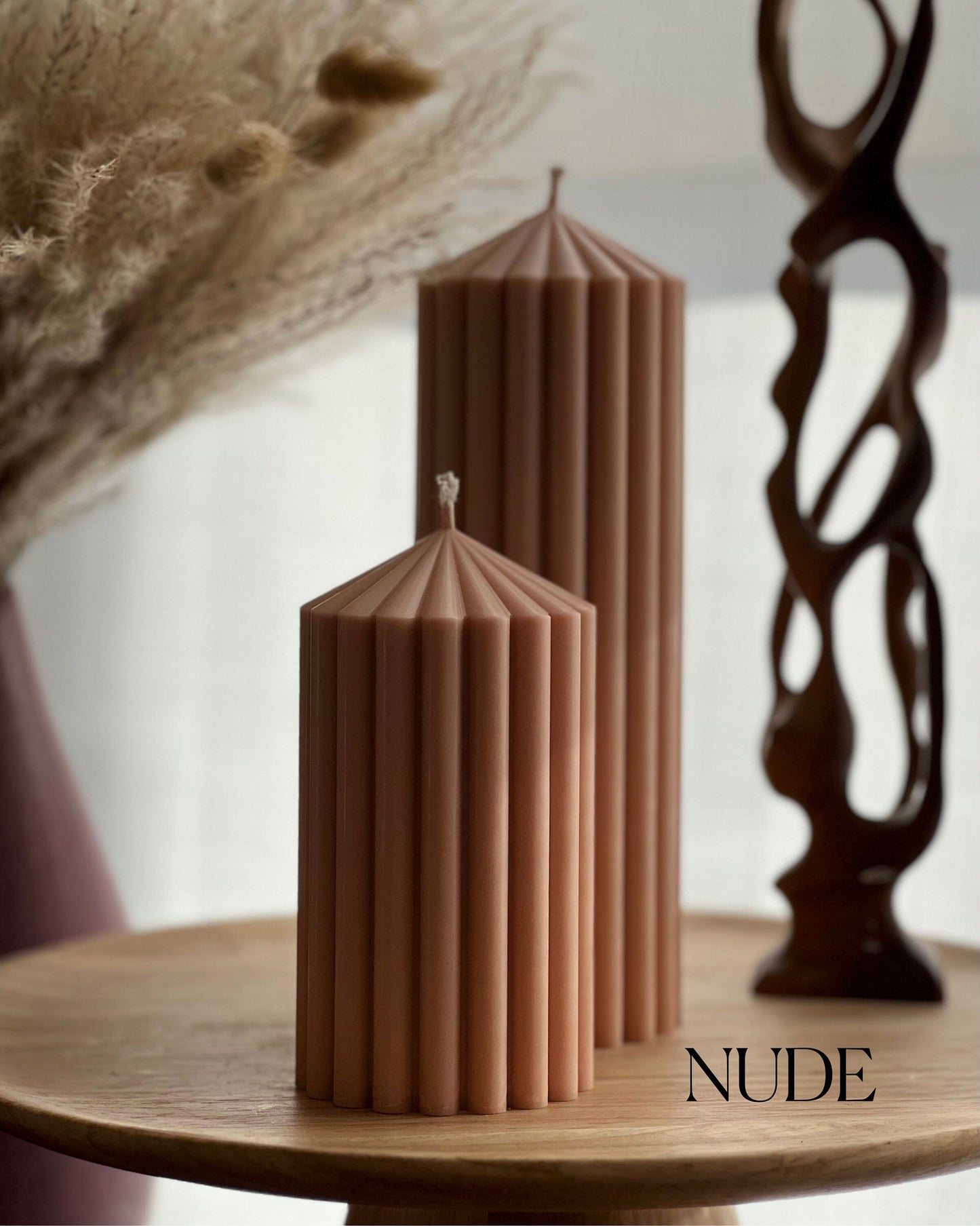 Ribbed Soy Wax Pillar Candle | Handmade Vegan Decor