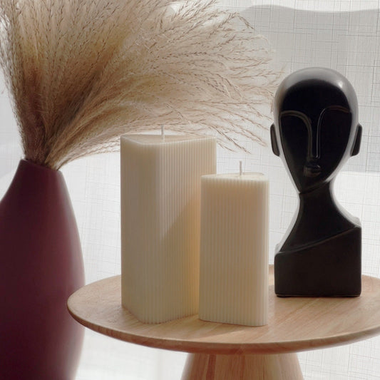 Ribbed Triangular Pillar Soy Wax Candle Set | Unscented Decorative Candles