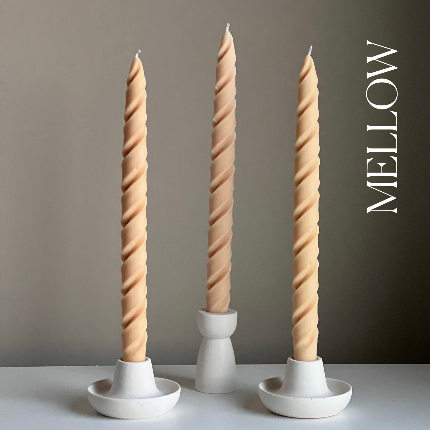 Tall Twisted Soy Wax Taper Candle: Handmade Pastel Decor