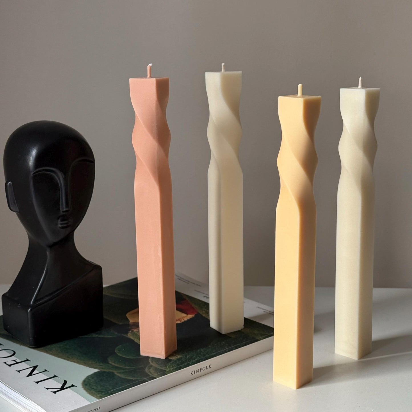 Greko Column Swirl Candle：リブソイワックスピラーキャンドル