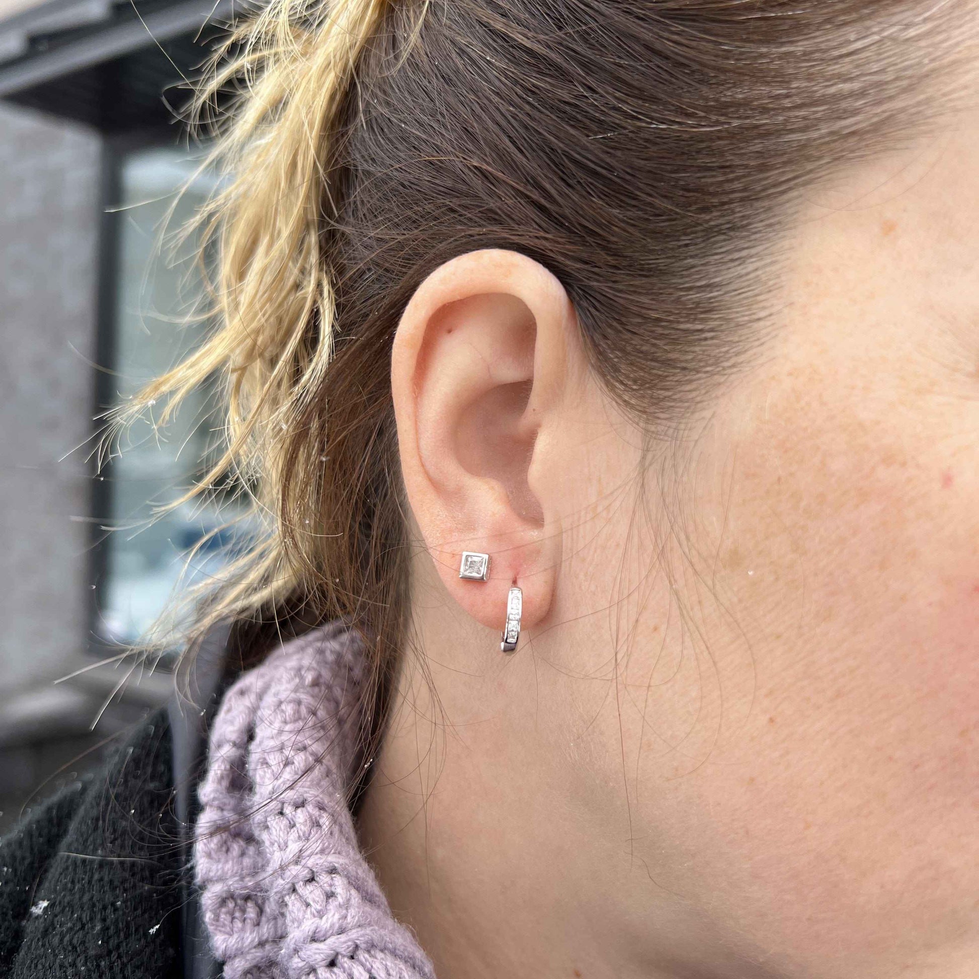 Boucles d'oreilles Huggies Princesse en argent sterling