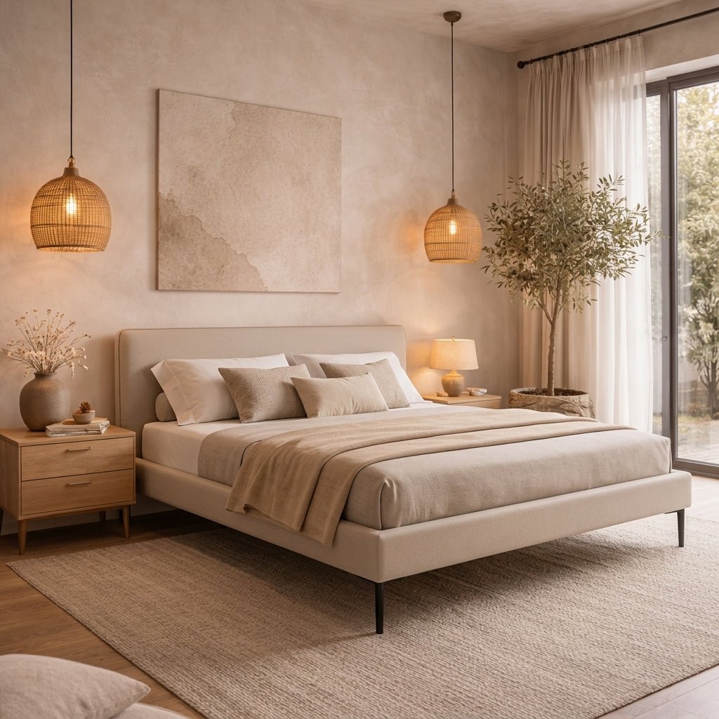 Ovalle Beige Leather Bed