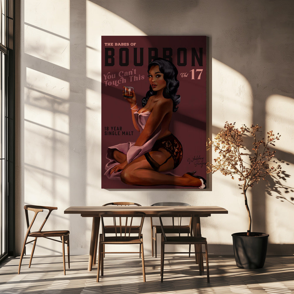 Wandkunst Babes of Bourbon Cant Touch This. Sexy Retro Pin-up-Girl Whiskey-Kunst