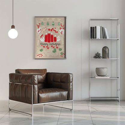 Wall art happy holidays - folk art illustration Canvas Print
