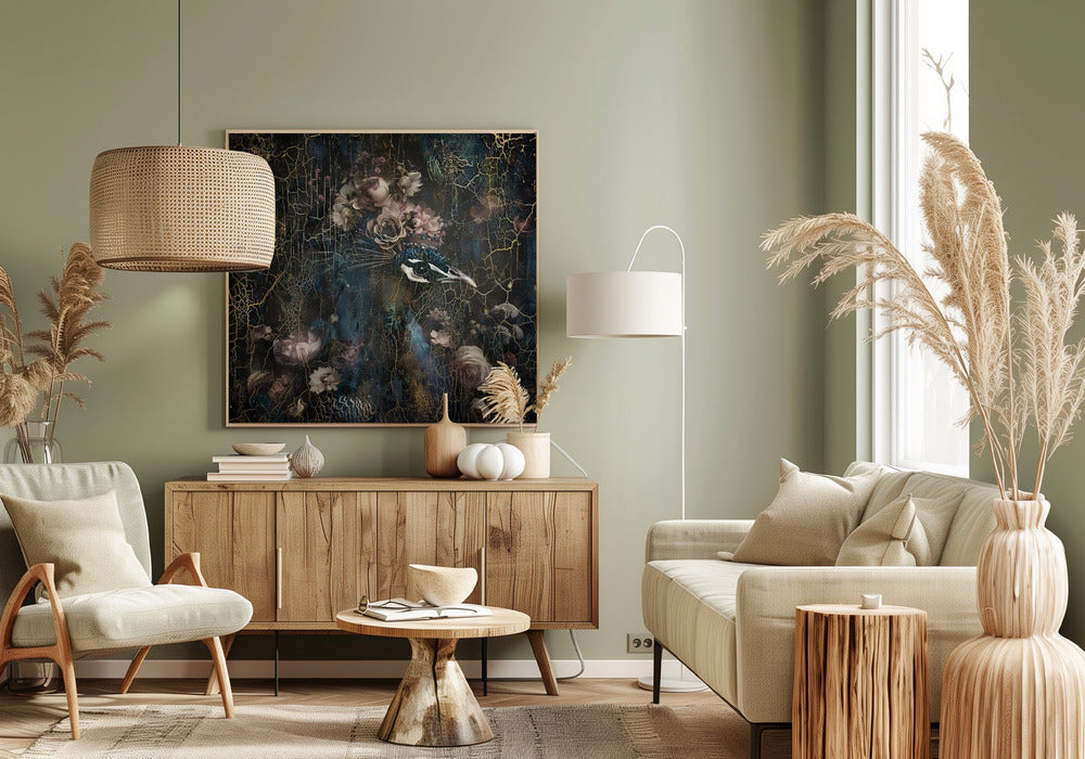 Wandbild Pfau Tier Vintage Kunst Illustration Wandbild 2