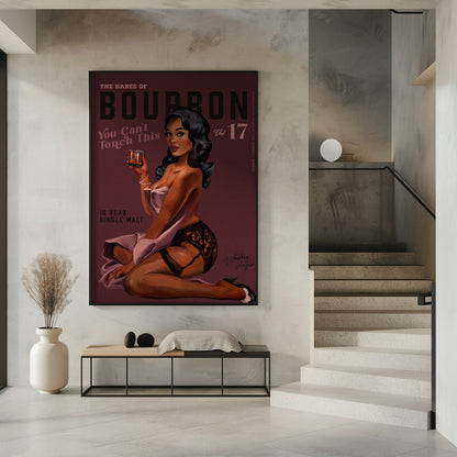 Wandkunst Babes of Bourbon Cant Touch This. Sexy Retro Pin-up-Girl Whiskey-Kunst