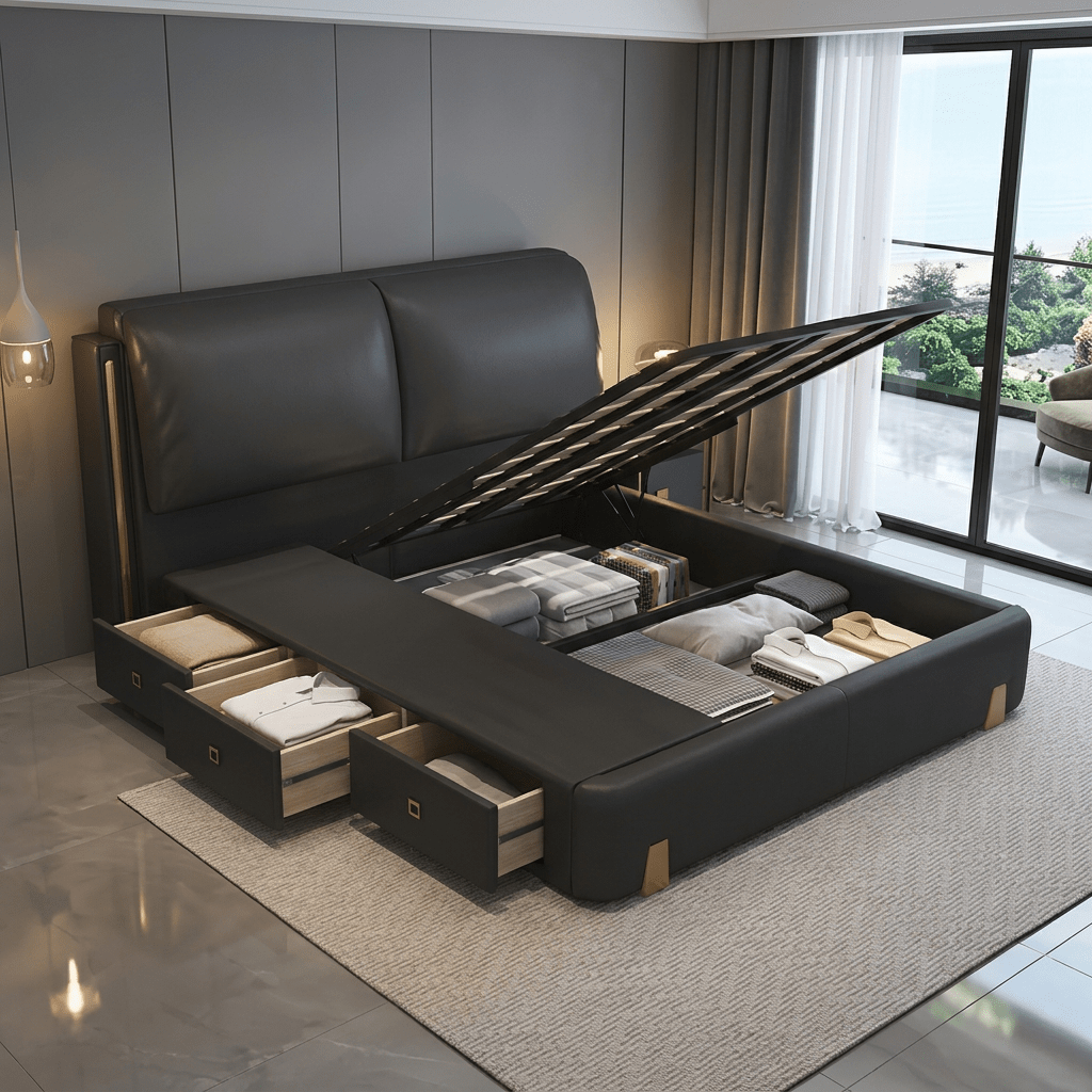 Sterling Luxury Upholstered Storage Bed with Hydraulic Lift and Side Drawers
