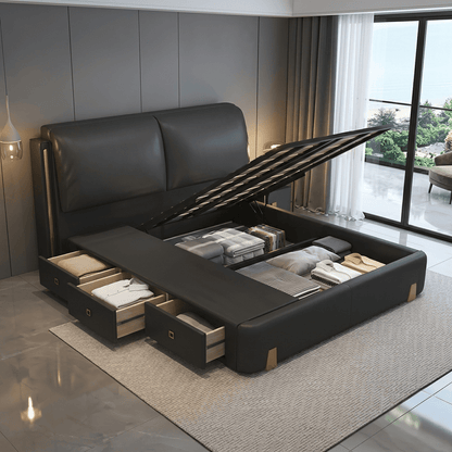 Sterling Luxury Upholstered Storage Bed with Hydraulic Lift and Side Drawers