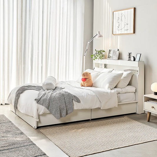 Vienna Wooden Bed with Storage Drawers & Integrated Power Outlets (White)